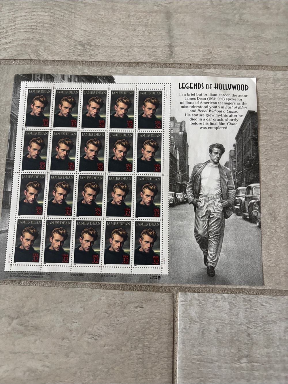 James Dean Legends of Hollywood Collectible Stamp Sheet - Black and White